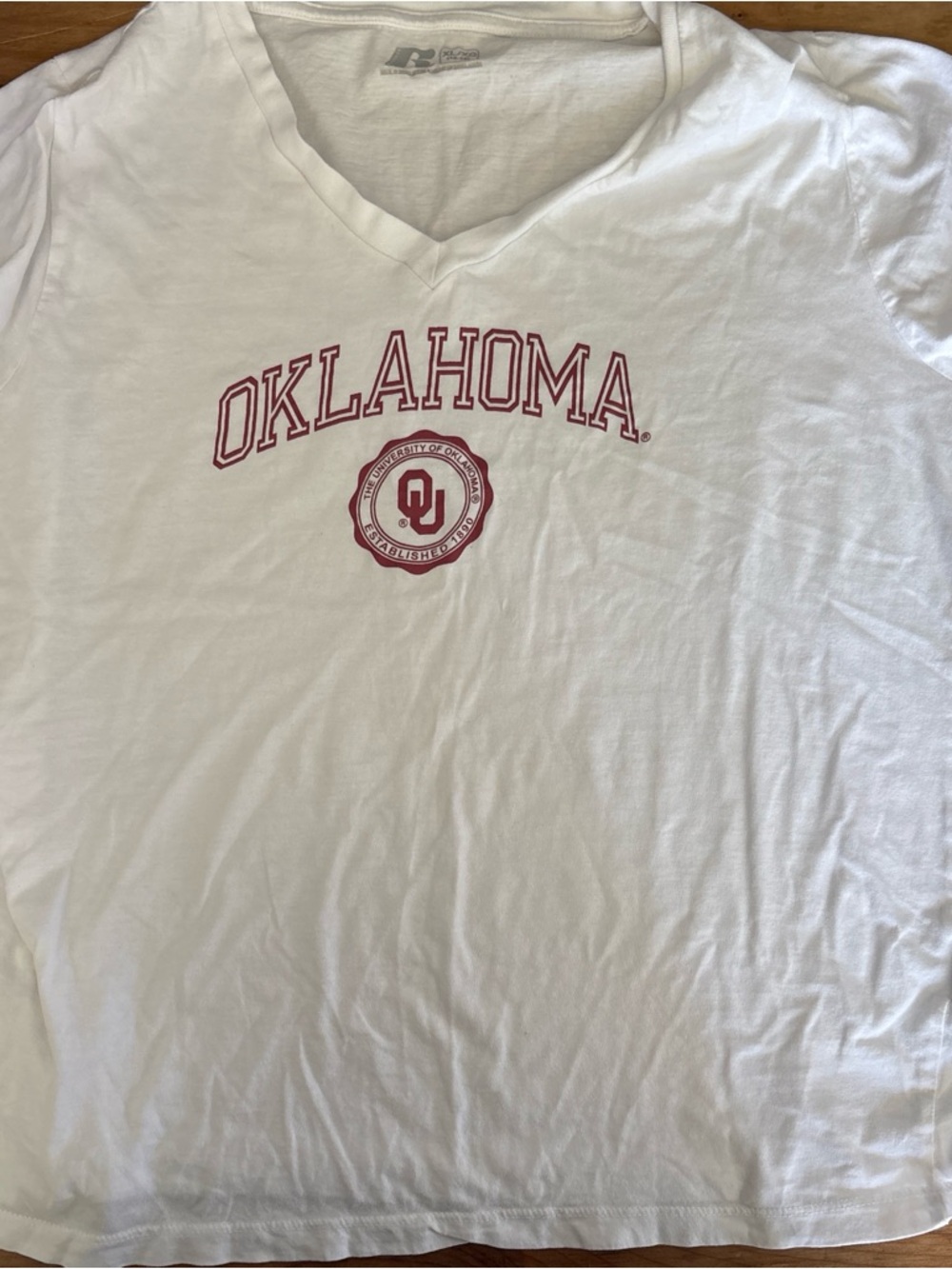OU Sooners White V-Neck Tee with Logo